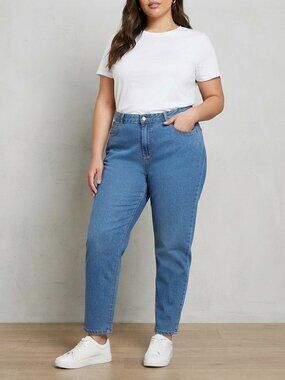 NWT Boohoo Blue Plus Mom Jeans Size 16 Denim 100% Cotton Classic Utility